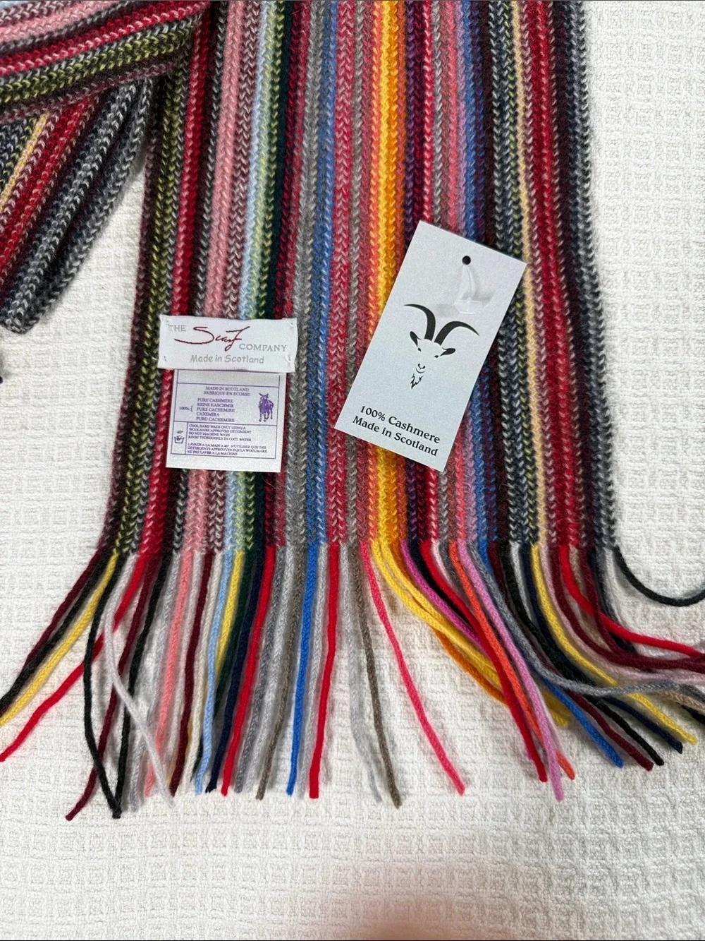 The scarf company colorful rainbow striped cashmere scarf with fringe NWT